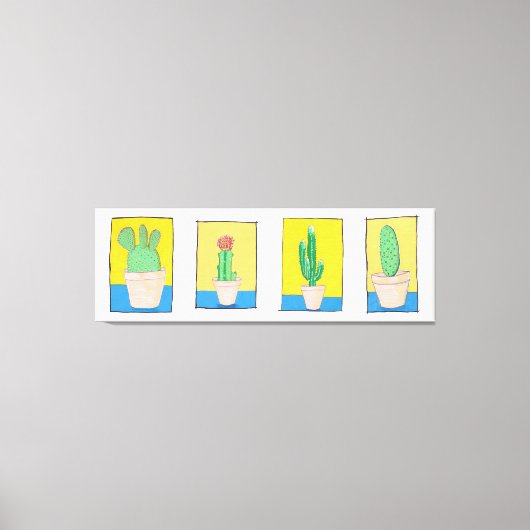 4つのサボテン。シンプルモダンスケッチ キャンバスプリント (正面)