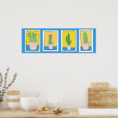 4つのサボテン。モダンシンプルスケッチ ポスター (キッチン)