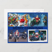 4つのサンタのオートバイ場面の郵便はがき シーズンポストカード (正面/裏面)