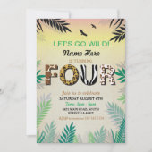 4つのジャングルの第4誕生会のサファリの動物園の招待 招待状 (正面)