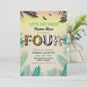4つのジャングルの第4誕生会のサファリの動物園の招待 招待状 (スタンド正面)
