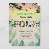 4つのジャングルの第4誕生会のサファリの動物園の招待 招待状 (正面/裏面)