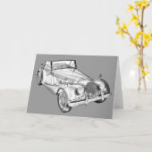 4つのスポーツ・カーのイラストレーションと1964年のモーガン カード (黄色い花)