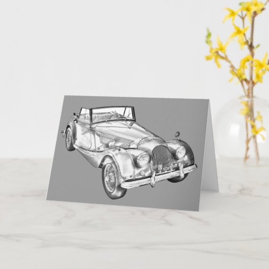 4つのスポーツ・カーのイラストレーションと1964年のモーガン カード (黄色い花)