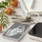 4つのスポーツ・カーのイラストレーションと1964年のモーガン キーホルダー (正面右)