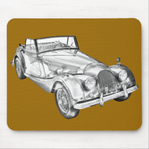 4つのスポーツ・カーのイラストレーションと1964年のモーガン マウスパッド