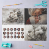 4つのデザインセットのデカップサンタさん、サンタさん 薄葉紙 (クラフト)