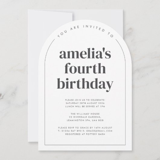 4つのハートアーチ写真4歳の誕生日 招待状 (裏面)