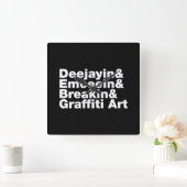 4つのヒップホップ スクエア壁時計 (ホーム)