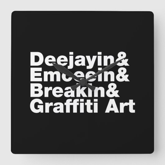 4つのヒップホップ スクエア壁時計 (正面)