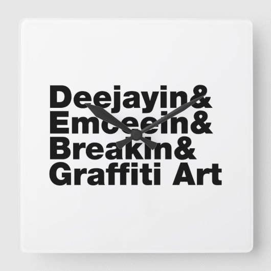 4つのヒップホップ スクエア壁時計 (正面)