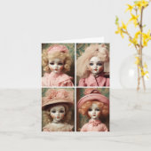 4つのピンクの不気味なヴィンテージ人形 カード (黄色い花)