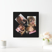 4つのフォトコラージュテンプレート スクエア壁時計 (ホーム)