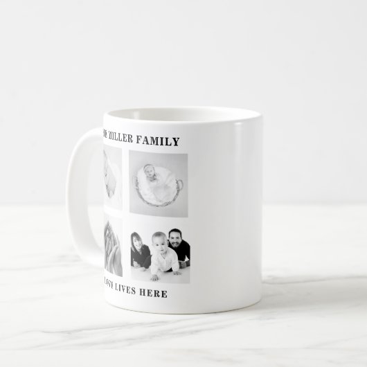 4つのフォトコラージュ家族モノグラム引用文 コーヒーマグカップ (正面左)