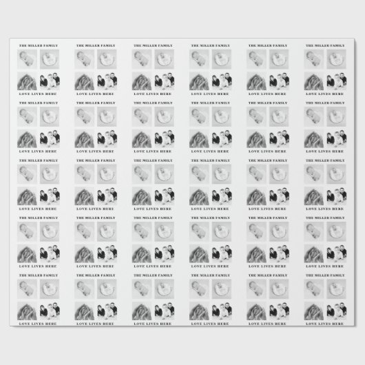 4つのフォトコラージュ家族モノグラム引用文 ラッピングペーパー (フラット)