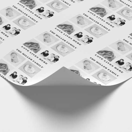 4つのフォトコラージュ家族モノグラム引用文 ラッピングペーパー (角)