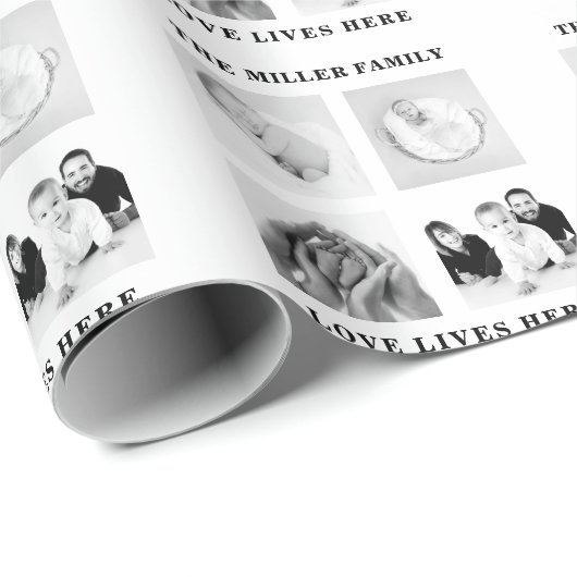 4つのフォトコラージュ家族モノグラム引用文 ラッピングペーパー