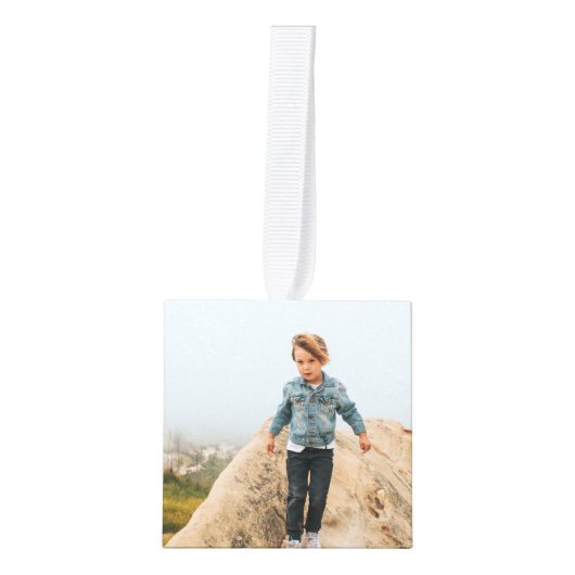 4つのフォトスクウェアミニマルコラージュ家族の写真 キューブオーナメント (正面)