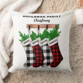 4つのプレイドパーソナライズされたクリスマスストッキングの家族 クッション (ブランケット)