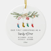 4つのホリカスタムーストッキングのクリスマスの家族 セラミックオーナメント (正面)