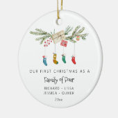 4つのホリカスタムーストッキングのクリスマスの家族 セラミックオーナメント (左)