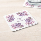 4つのライラの花：パーソナライズされたの結婚コースター スクエアペーパーコースター (アングル)