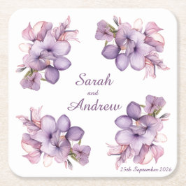 4つのライラの花：パーソナライズされたの結婚コースター スクエアペーパーコースター