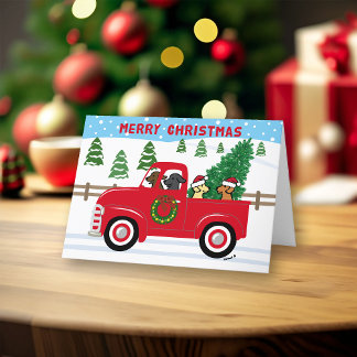 4つのラブラドールレッドトラッククリスマス シーズンカード