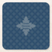 4つのリーフロゼット空力ブルーファウラードパターン スクエアペーパーコースター (正面)