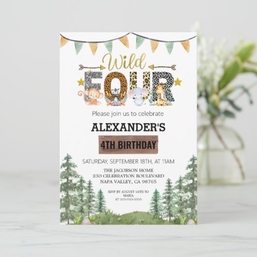 4つのワイルドバースデーパーティー 招待状 (スタンド正面)