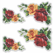 4つのワインレッドとゴールデンイエローローズ シール (正面)