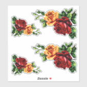 4つのワインレッドとゴールデンイエローローズ シール (シート)