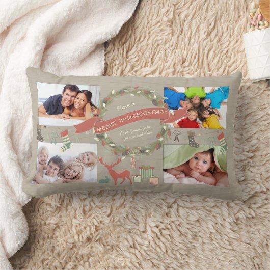 4つの休日の写真は小さなメリークリスマスを持つ ランバークッション (ブランケット)
