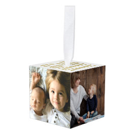 4つの写真と年 キューブオーナメント