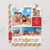 4つの写真のクリスマスの郵便はがき:: メリーで及び明るい3 シーズンポストカード (正面/裏面)