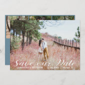 4つの写真のコラージュの青を結婚する私達の日付を救って下さい セーブザデート (正面/裏面)