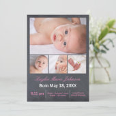 4つの写真のコラージュの黒板-誕生の発表 案内状 (スタンド正面)