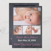 4つの写真のコラージュの黒板-誕生の発表 案内状 (正面/裏面)