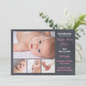 4つの写真のコラージュの黒板-誕生の発表 案内状 (スタンド正面)