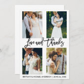 4つの写真のモダンなブラシの原稿愛は結婚式を感謝していしています サンキューカード (正面/裏面)