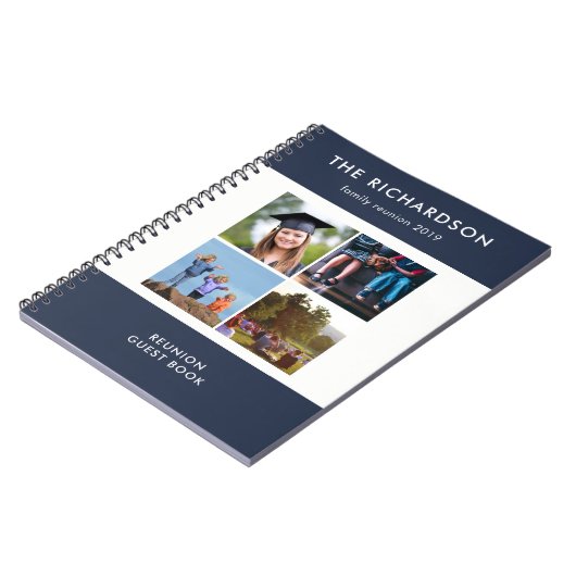 4つの写真の格子青および白い家族会 ノートブック (左側)