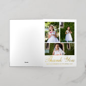 4つの写真の緑の最初の聖餐式 箔グリーティングカード (外側レイダウン)