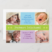 4つの写真の緑の誕生のannouncment 案内状 (正面/裏面)