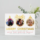 4つの写真オーナメントメリークリスマスハッピーニューイヤー 箔シーズンカード (立ち正面)