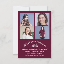 4つの写真コラージュBurgundy- 3x5卒業 招待状