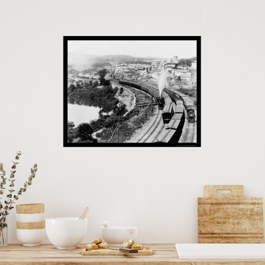 4つの列車は小さな秋を通過， NY 1890 ポスター (キッチン)