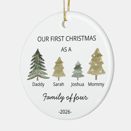 4つの初めてのクリスマスの家族としてパーソナライズ セラミックオーナメント (左)