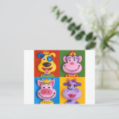 4つの動物の顔 ポストカード (スタンド正面)