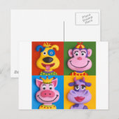 4つの動物の顔 ポストカード (正面/裏面)