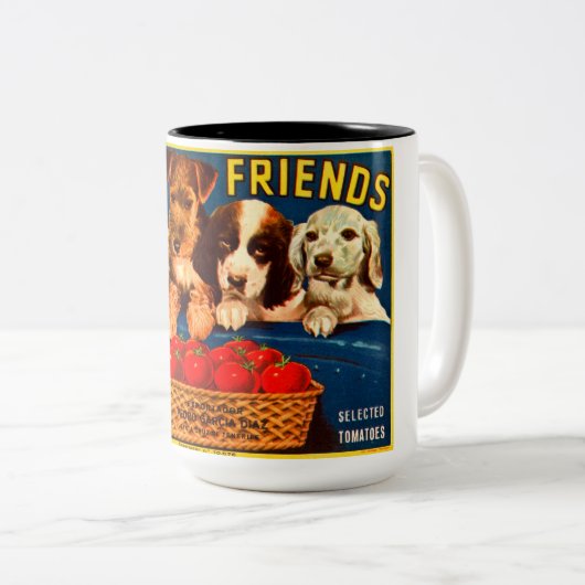4つの友人ヴィンテージトマトクレートラベルドッグ ツートーンマグカップ (正面右)
